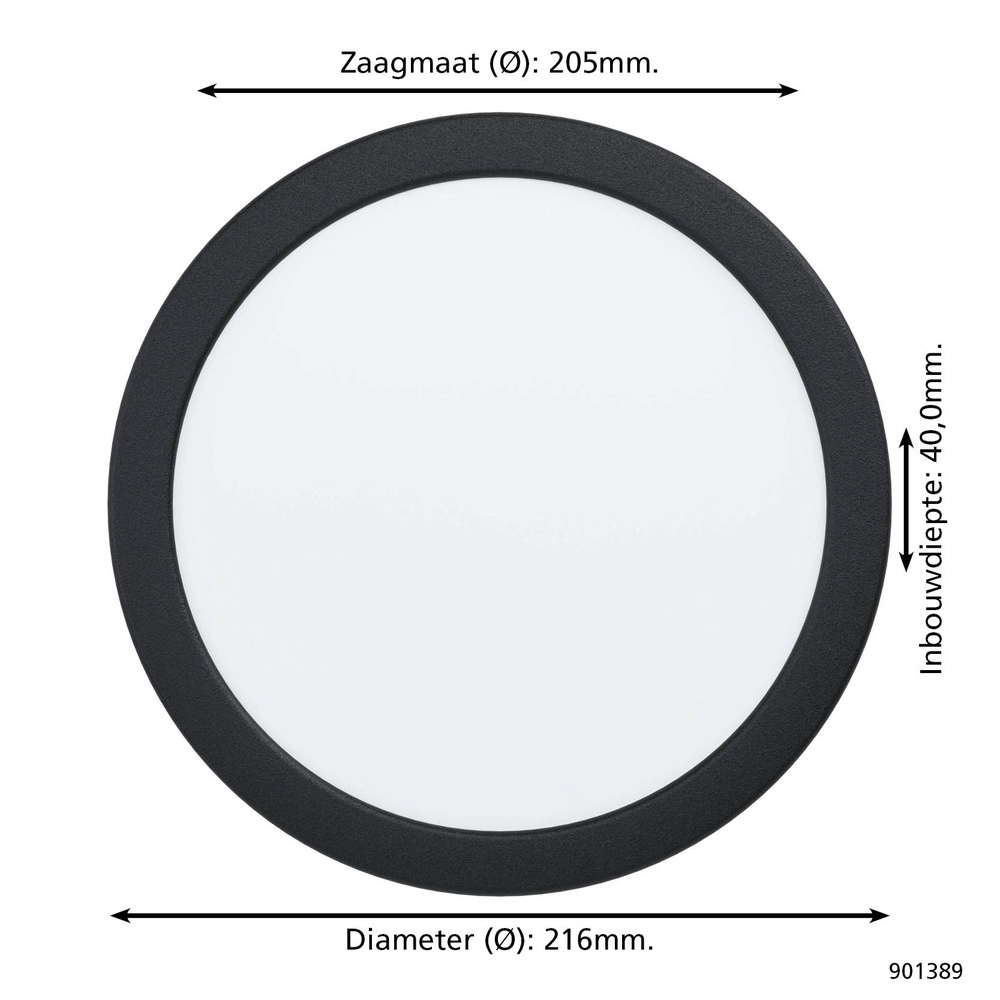 Einbaulampe Fueva 6 rund – schwarz – Ø 21,6 cm Eglo 9008606330706