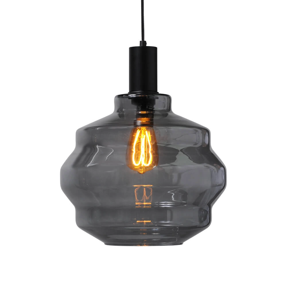 Hängelampe schwarz Porto mit Kugelrauchglas - Ø 30cm