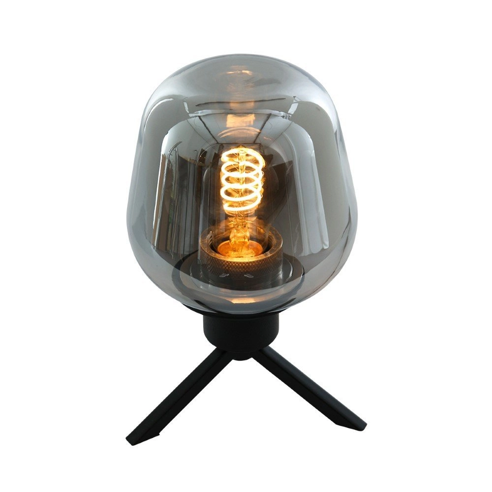 Glastischlampe Reflexion 14 cm schwarz mit Rauchglas Steinhauer 8712746132625