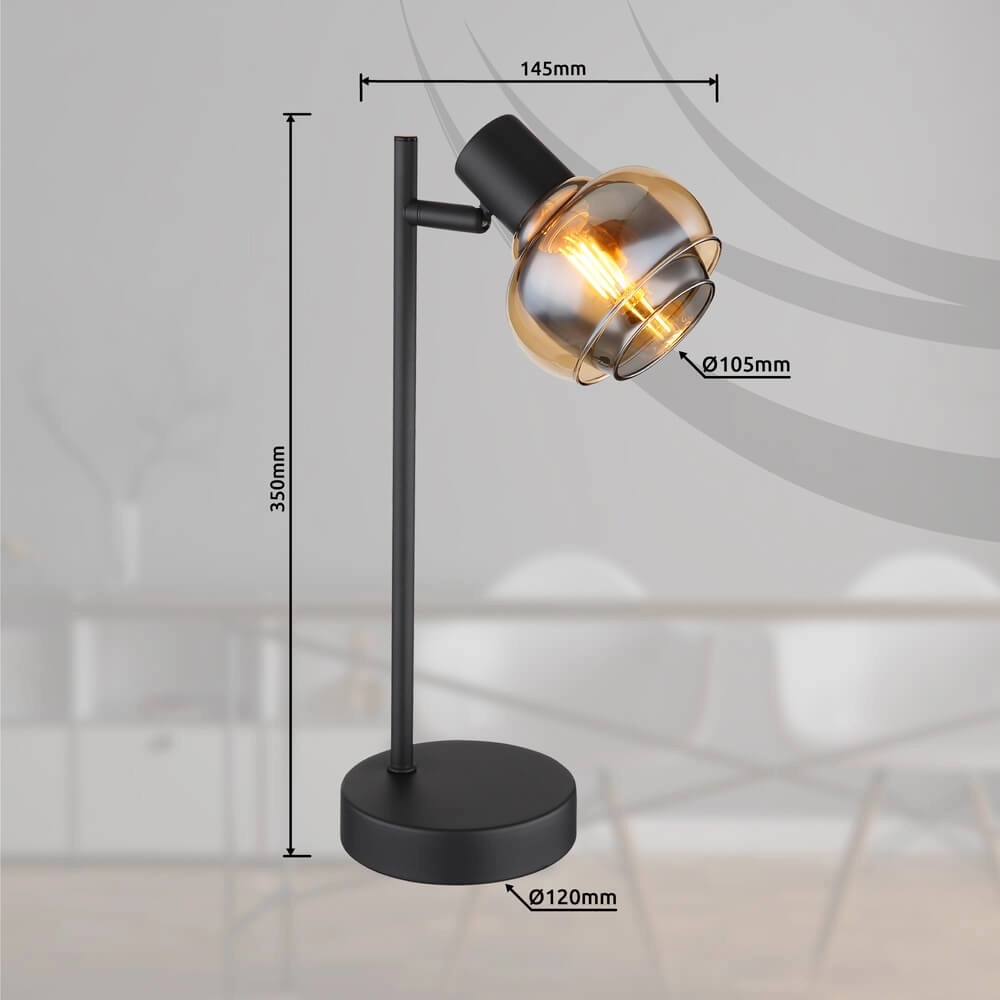 Schwarze Tischleuchte Tokki Einzelnes bernsteinfarbenes Rauchglas Globo 9007371452033