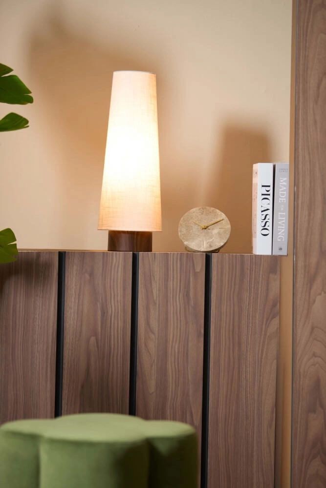 Tischleuchte weiß Howie mit dunklem Holz Ø 19cm