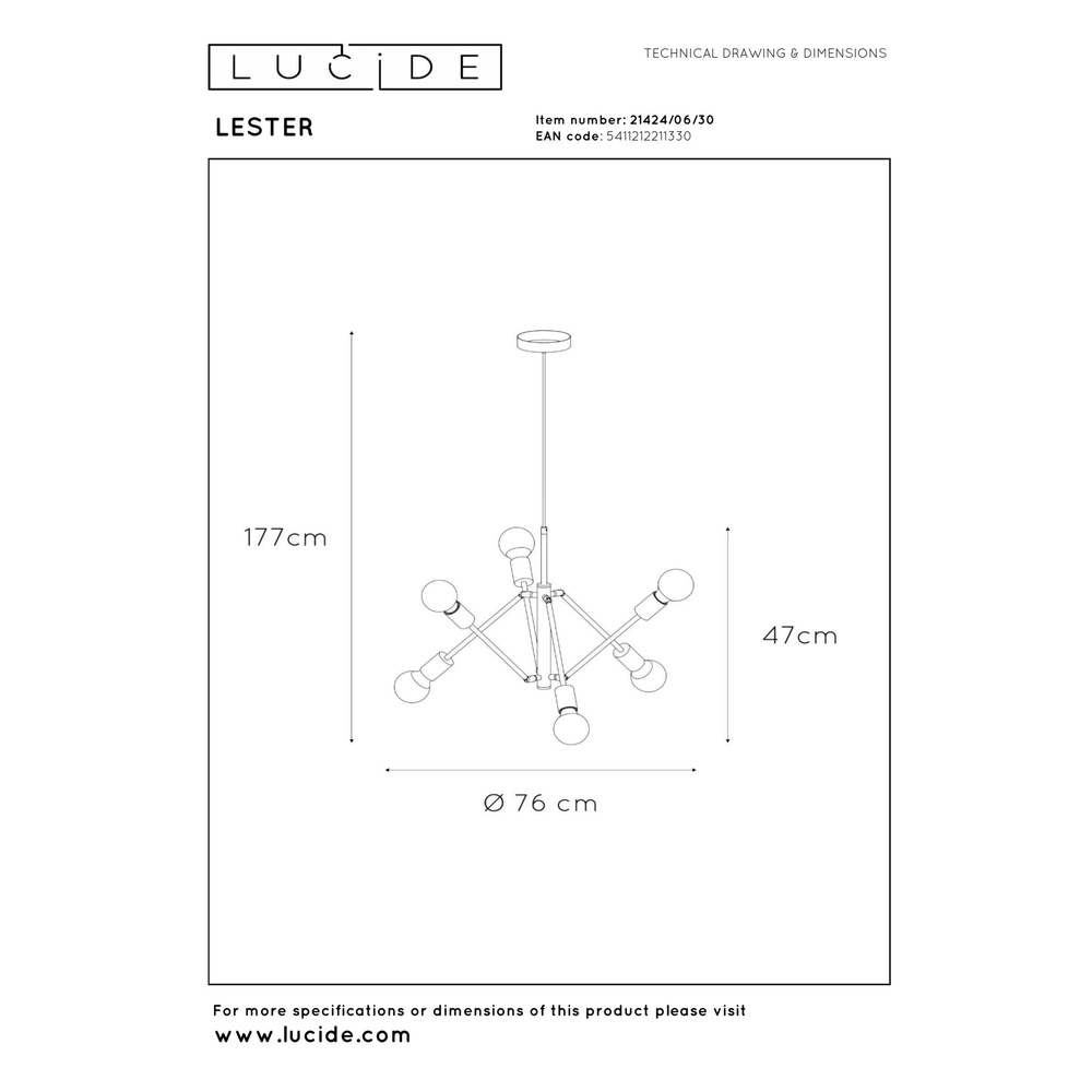 Pendellampe Lester Black 6-Lights Lucide 5411212211330