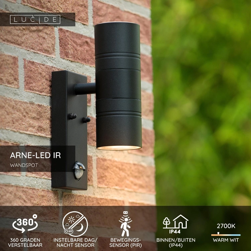 Wandscheinwerfer Arne-Led Ir Auf und ab schwarz mit Sensor Lucide 5411212143877