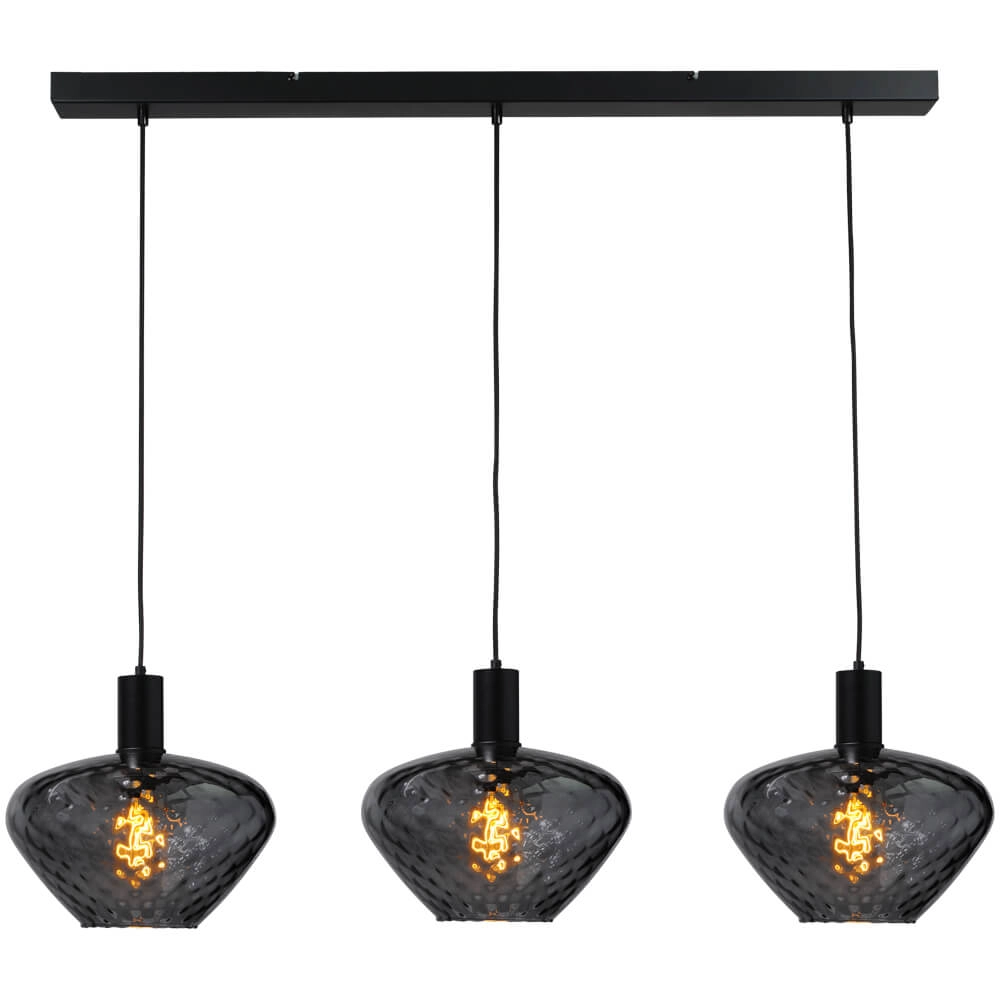 3-flammige Hängelampe - schwarz - Porto mit klaren Blossom-Gläsern