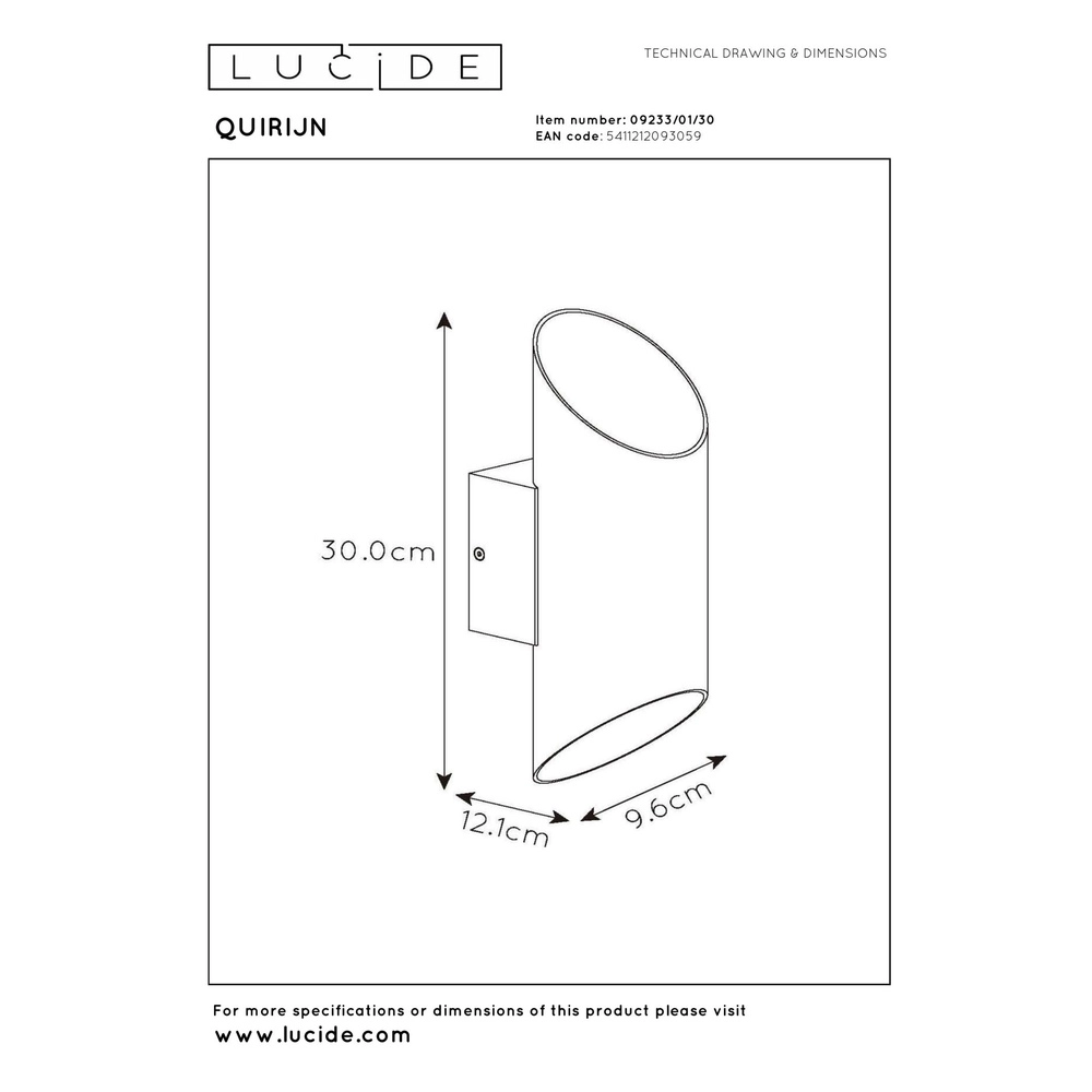 Wandscheinwerfer Quirijn Schwarz Lucide 5411212093059