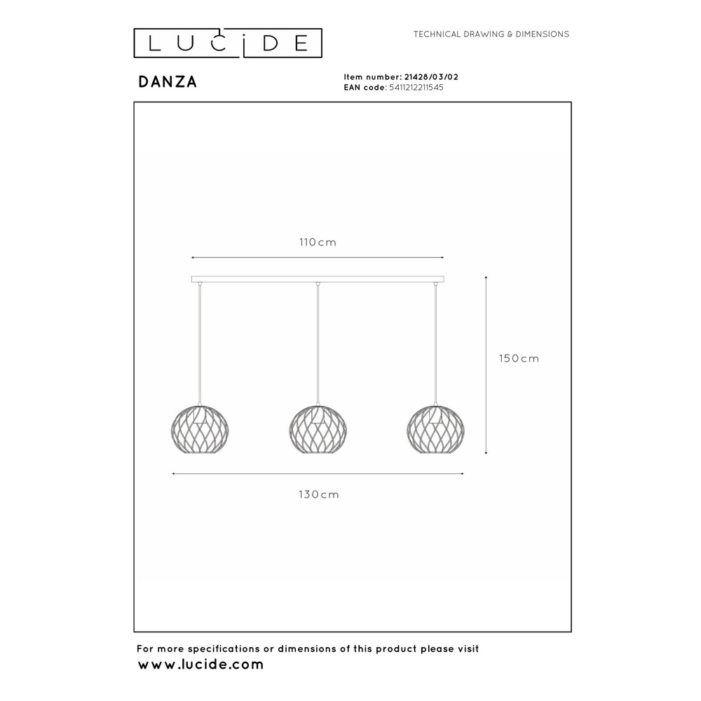 3-Licht Pendellampe Danza Gold Lucide 5411212211545