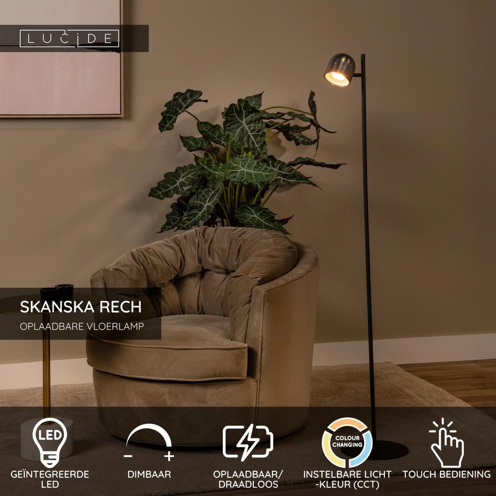 Wiederaufladbare Stehlampe Skanska Rech Metallisch-Grau Lucide 5411212032157