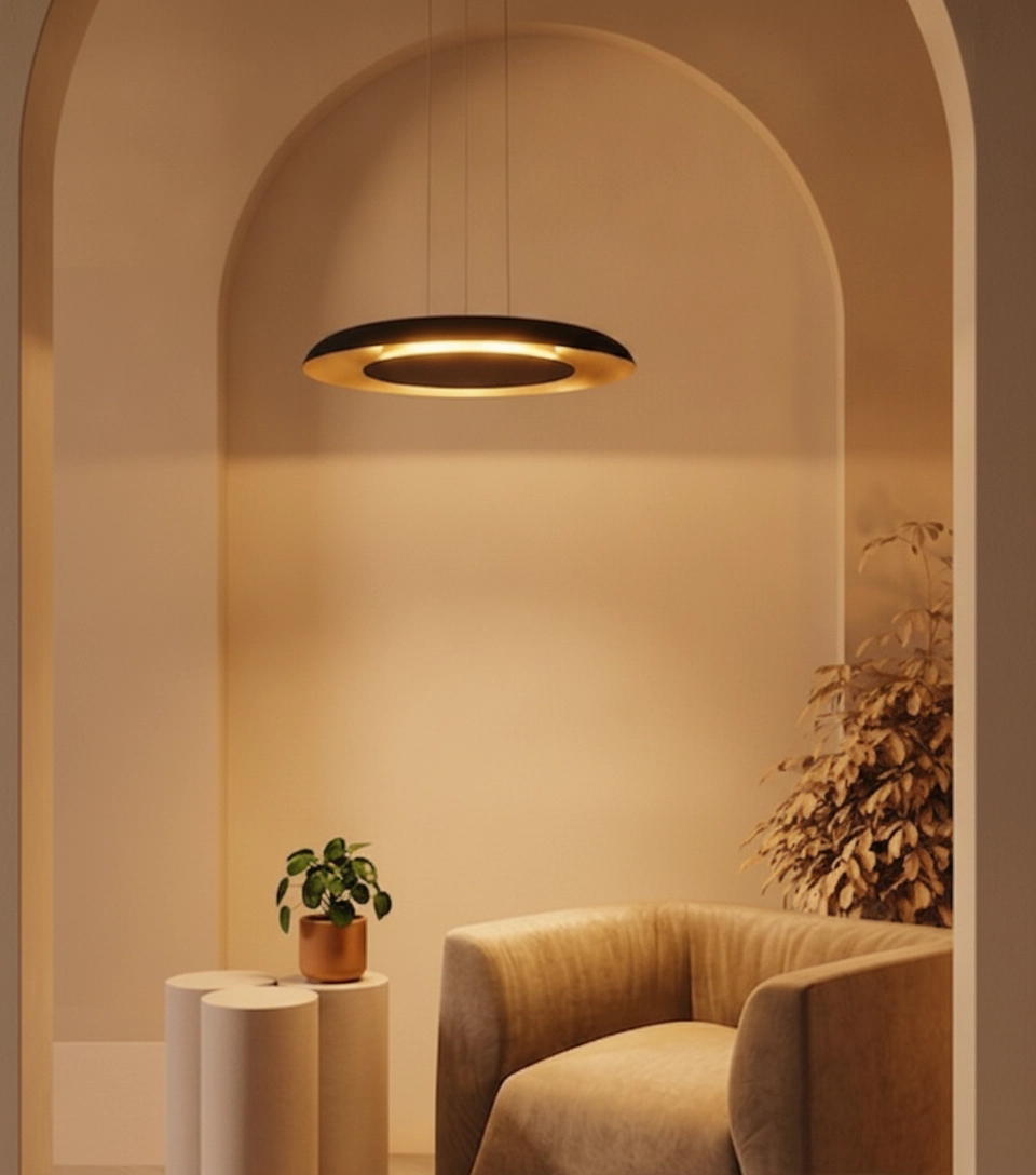 Moderne Pendelleuchte Epos Ø 60cm schwarz mit gold