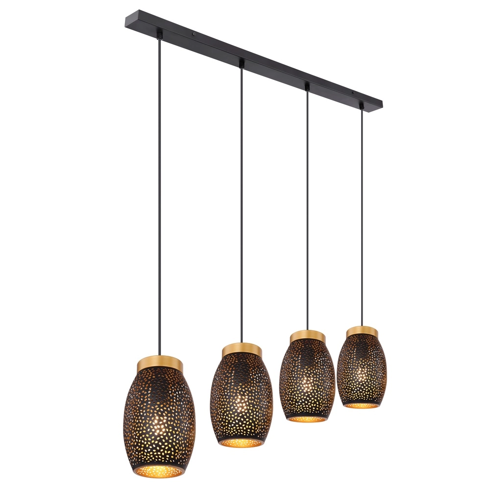 4-Licht Pendellampe Narri Schwarz mit Gold – kleine Löcher