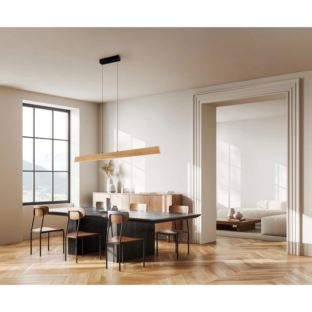 Schlanke Pendelleuchte Edgewood 150cm Holz Trio 4017807662252