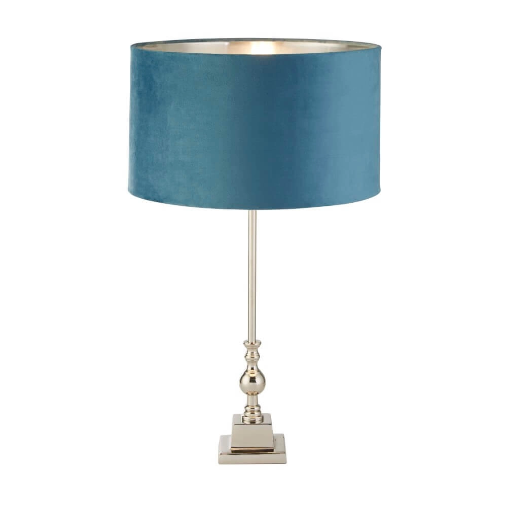 Tischleuchte Chrom Whitby mit blauer Kapuze Searchlight 5053423257686