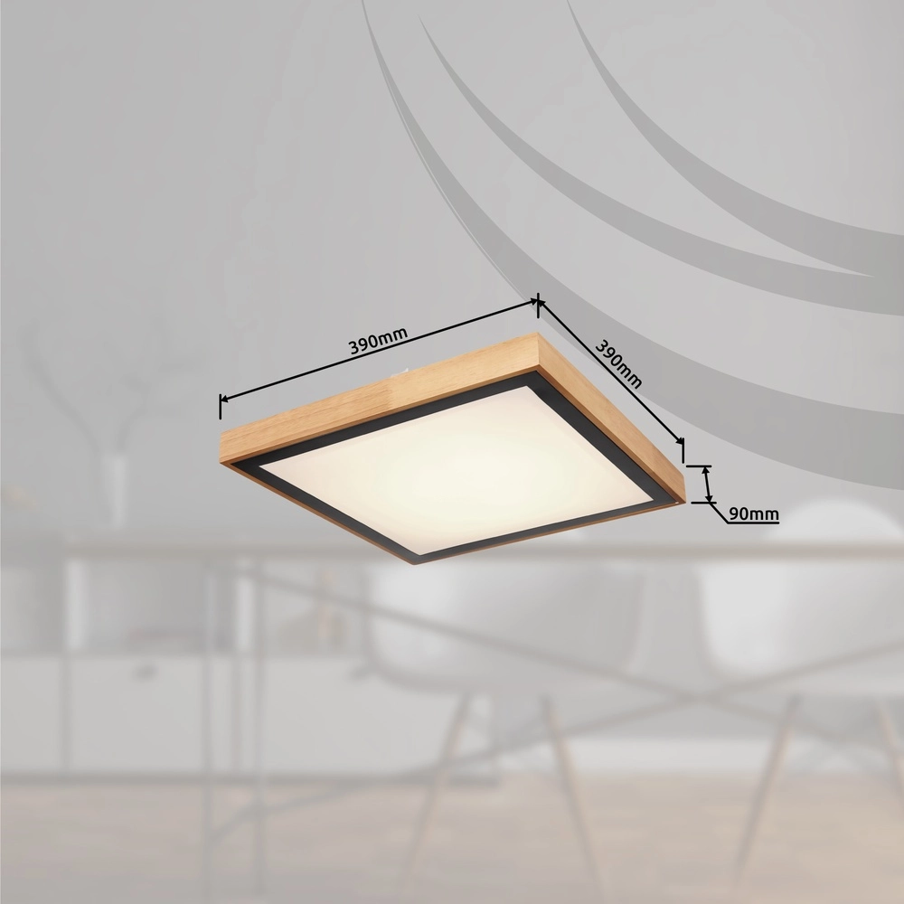 Deckenlampe Bruno 39 cm quadratisch schwarz mit Holz Globo 9007371433469