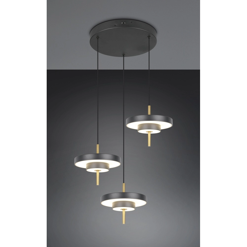 3-flammige Pendelleuchte Keaton Rundes Schwarz mit Gold Trio 4017807655247