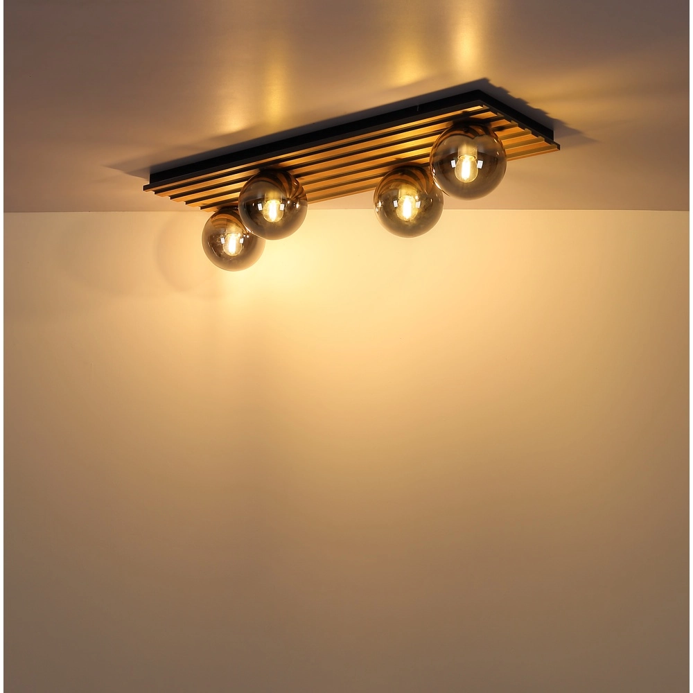 Deckenlampe Parsons 4-hell schwarz mit Holz Globo 9007371583003