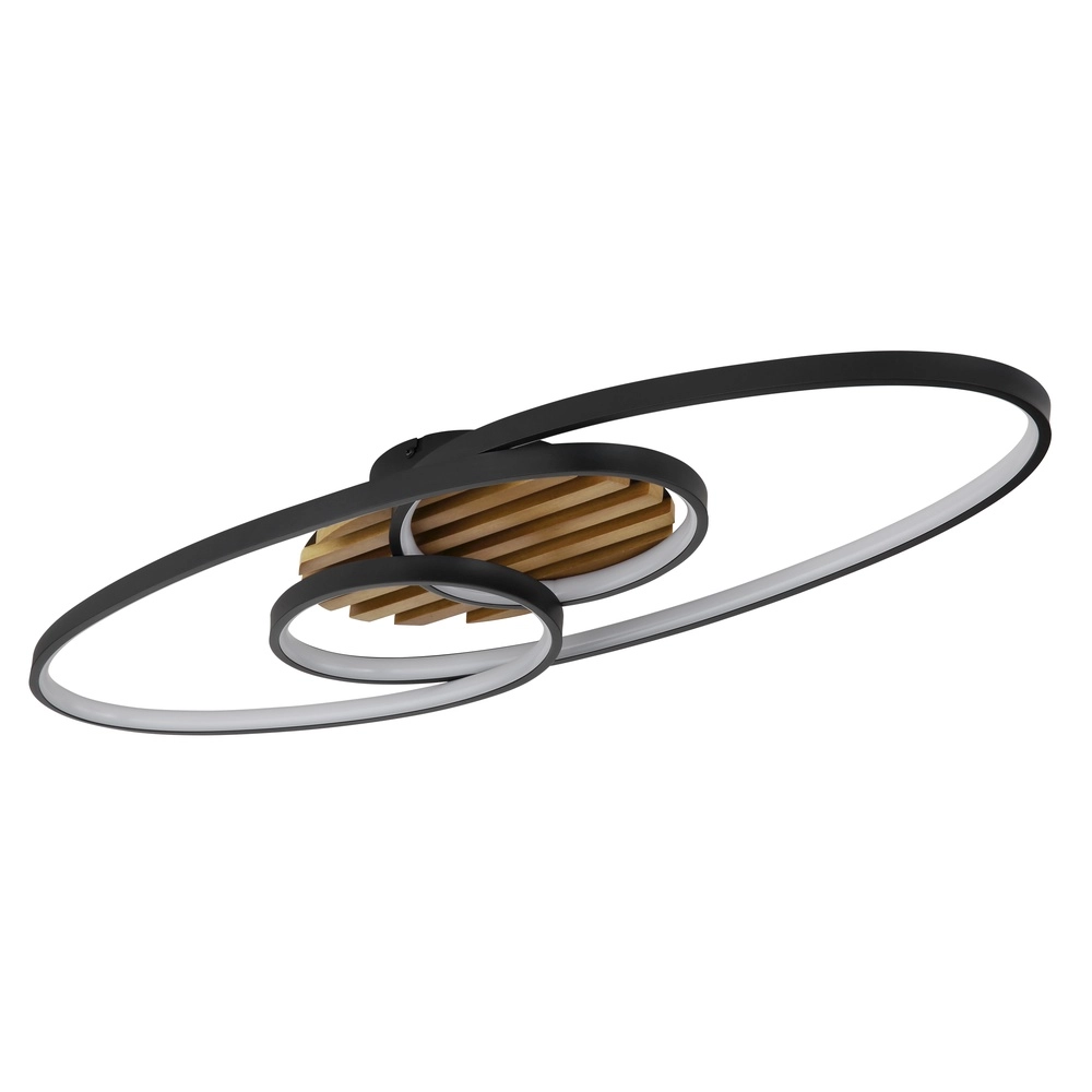 Ovale Deckenlampe Tisha I Schwarz mit Holz Globo 9007371572281