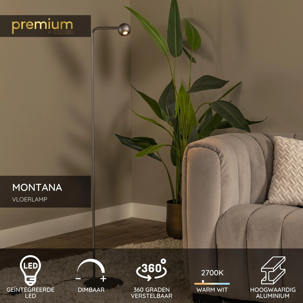 Design-Stehlampe Montana Grau Premium by Lucide 5411212680204
