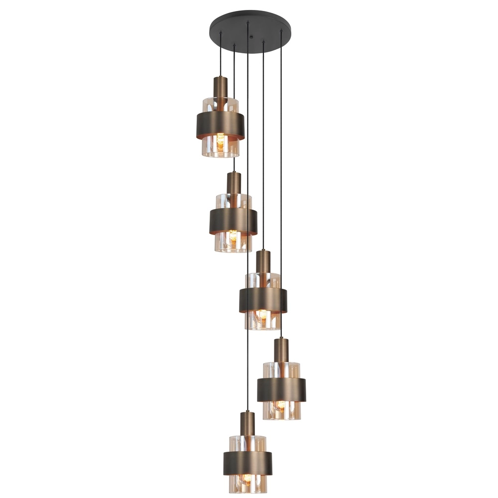 5-flammige Pendelleuchte Marrone schwarz mit Kupferbronze