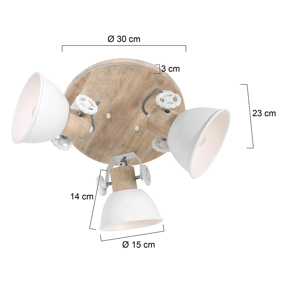 Industrielle Deckenleuchte Gearwood 3-flammig weiß mit Holz Steinhauer 8712746135428