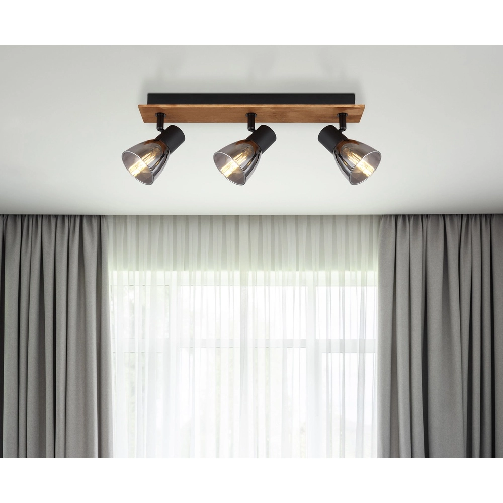 Deckenlampe Claude 3-Licht Schwarz mit Holz Globo 9007371431212