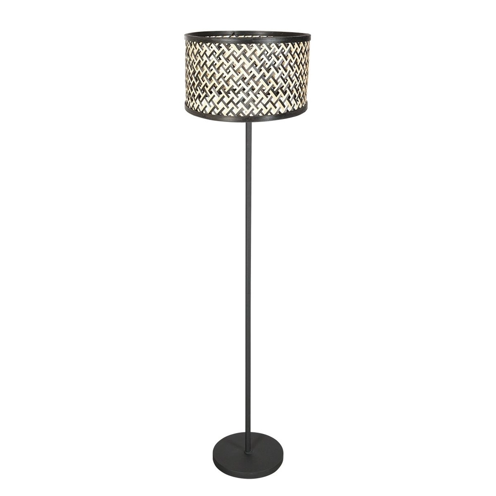 Schwarze Stehleuchte Noor mit Rattan und schwarzer Kapuze Steinhauer 8712746182323