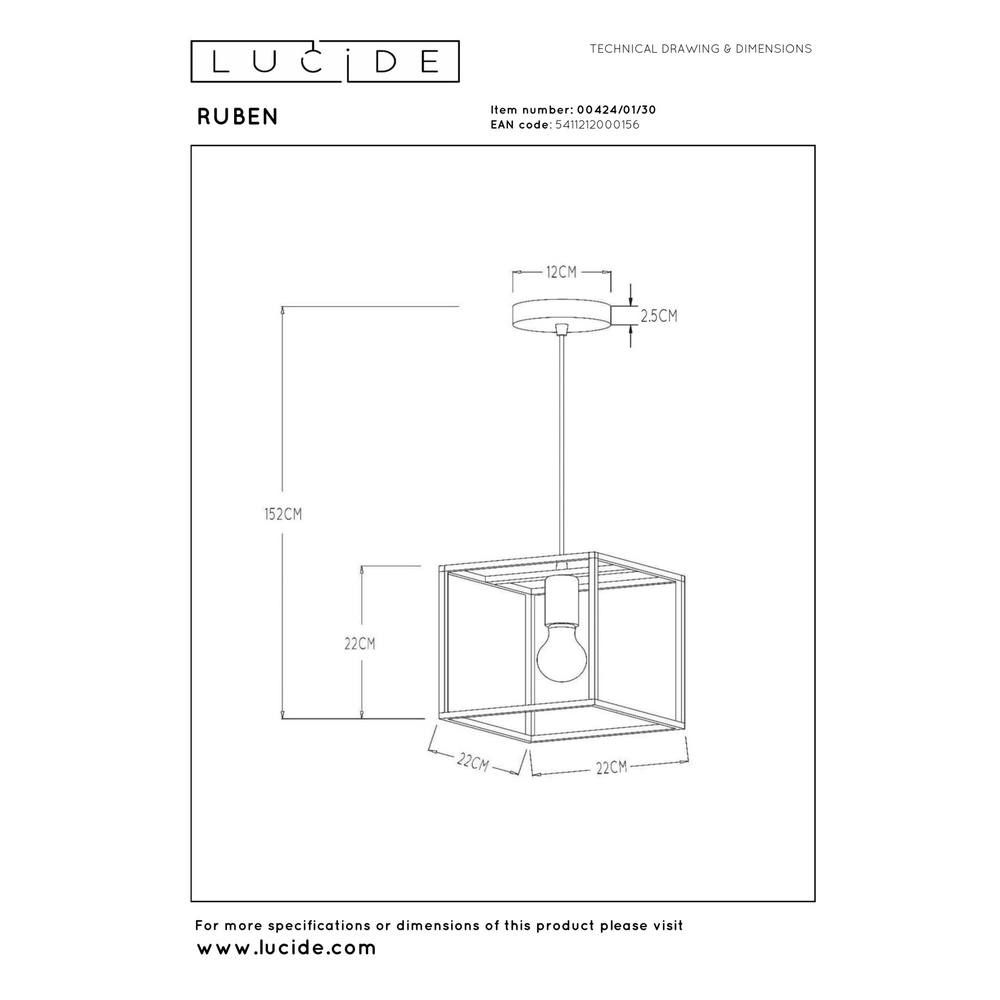Pendellampe Ruben Schwarz Lucide 5411212000156