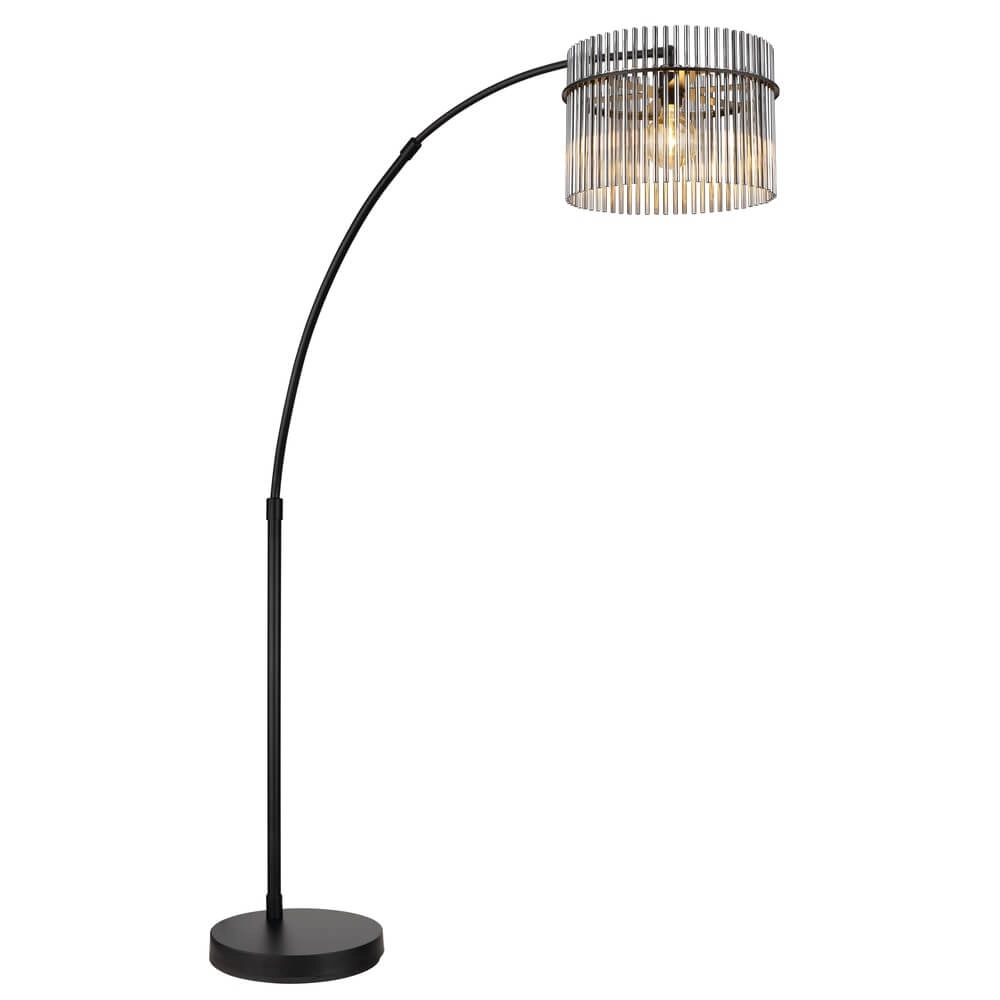 Schwarze Stehleuchte Gorley mit Rauchglas