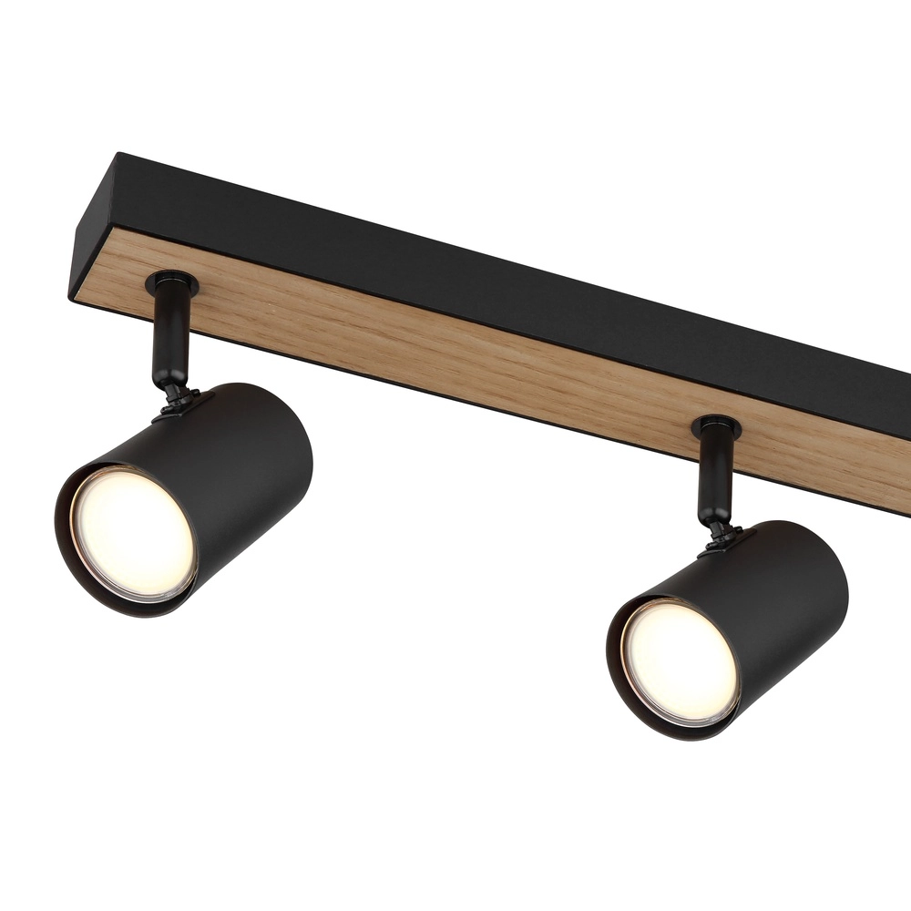 Deckenlampe 6-Licht Robby Schwarz mit Holz Globo 9007371432141