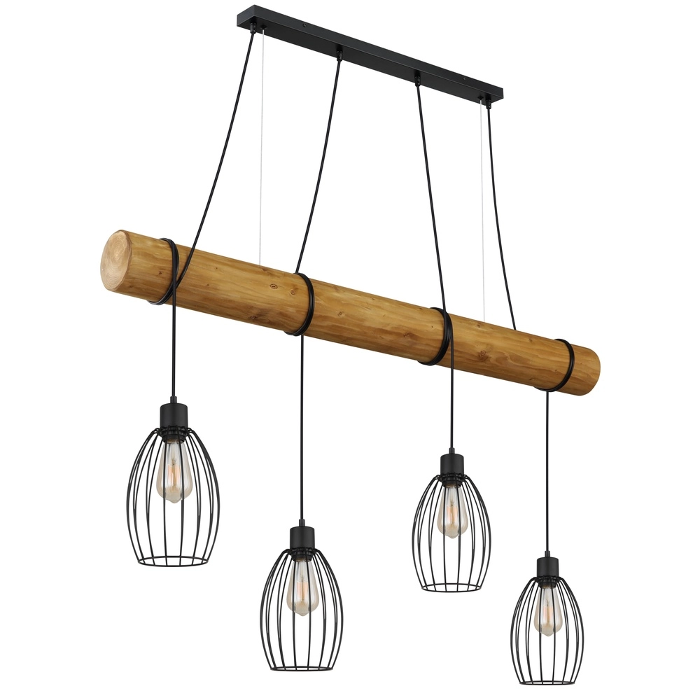 Land-Pendellampe Berti 4-Licht Holz mit Schwarz Globo 9007371583591