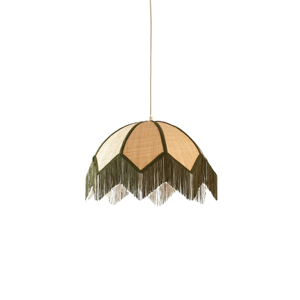Ø 45cm Pendellampe Sulina Raffia mit Grün