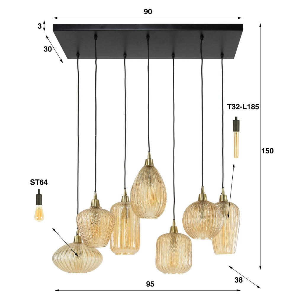 Essaal-Pendellampe V-Shape 7-Licht – geripptes Glas Lyora 8716803511149