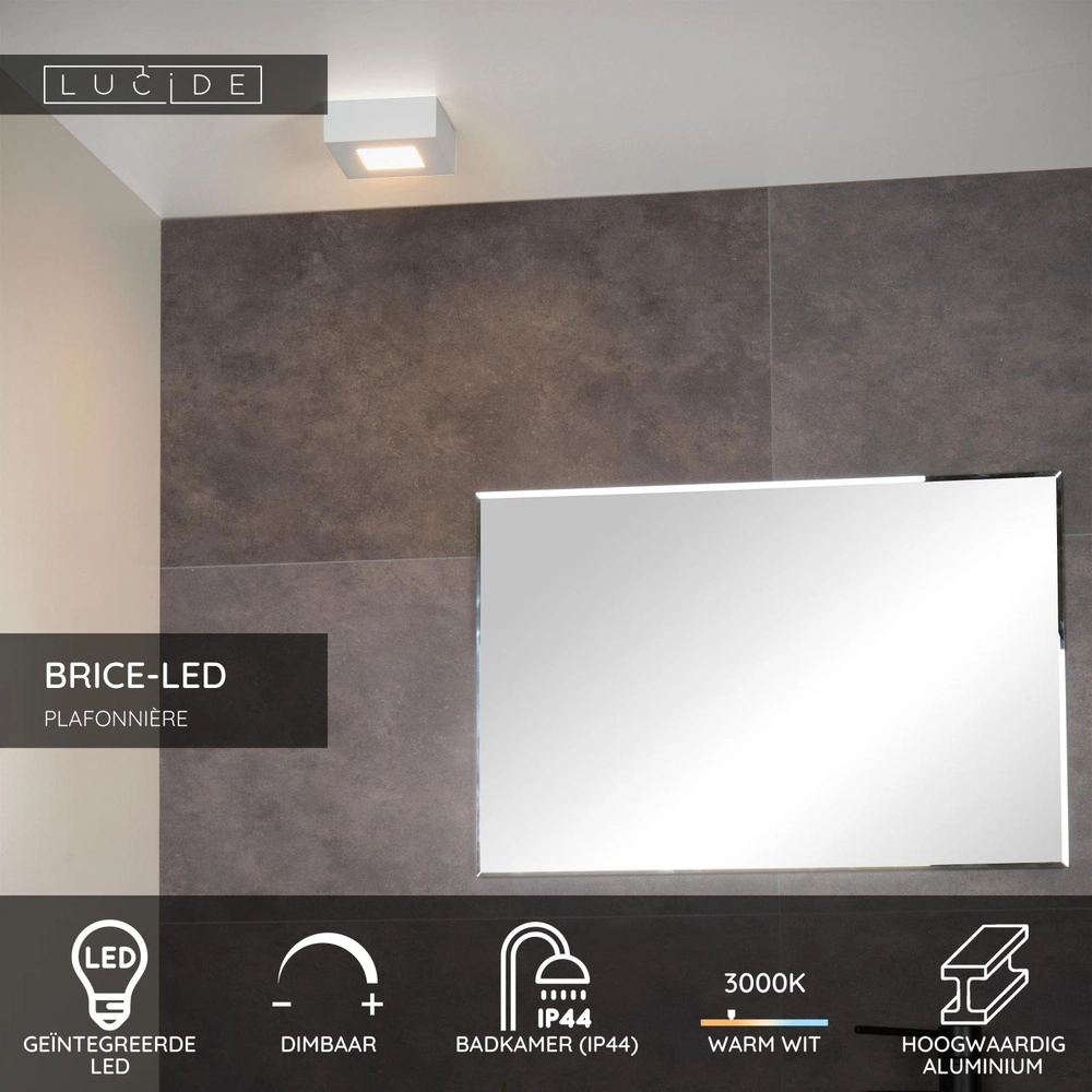 Deckenlicht Brice-Led 10,8 cm quadratisches IP44-Weiß Lucide 5411212281326