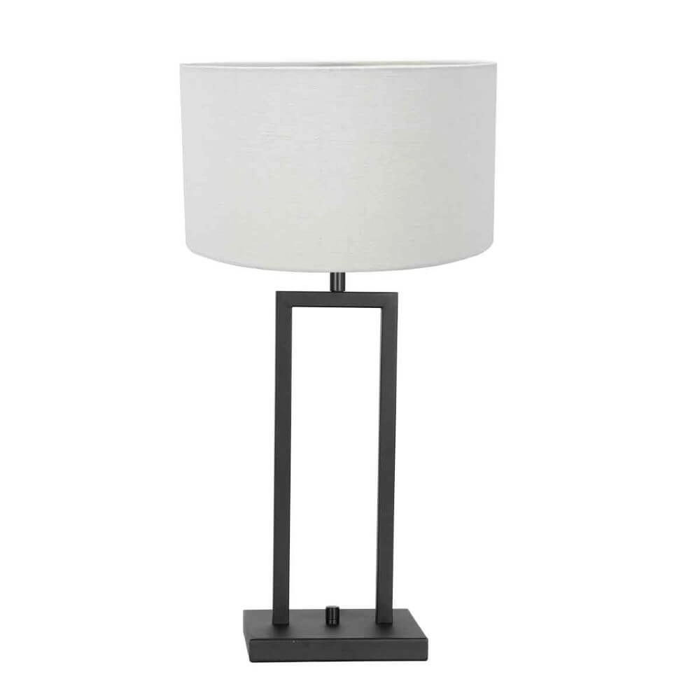 Schwarze Tischlampe Stanger mit weißer Kapuze