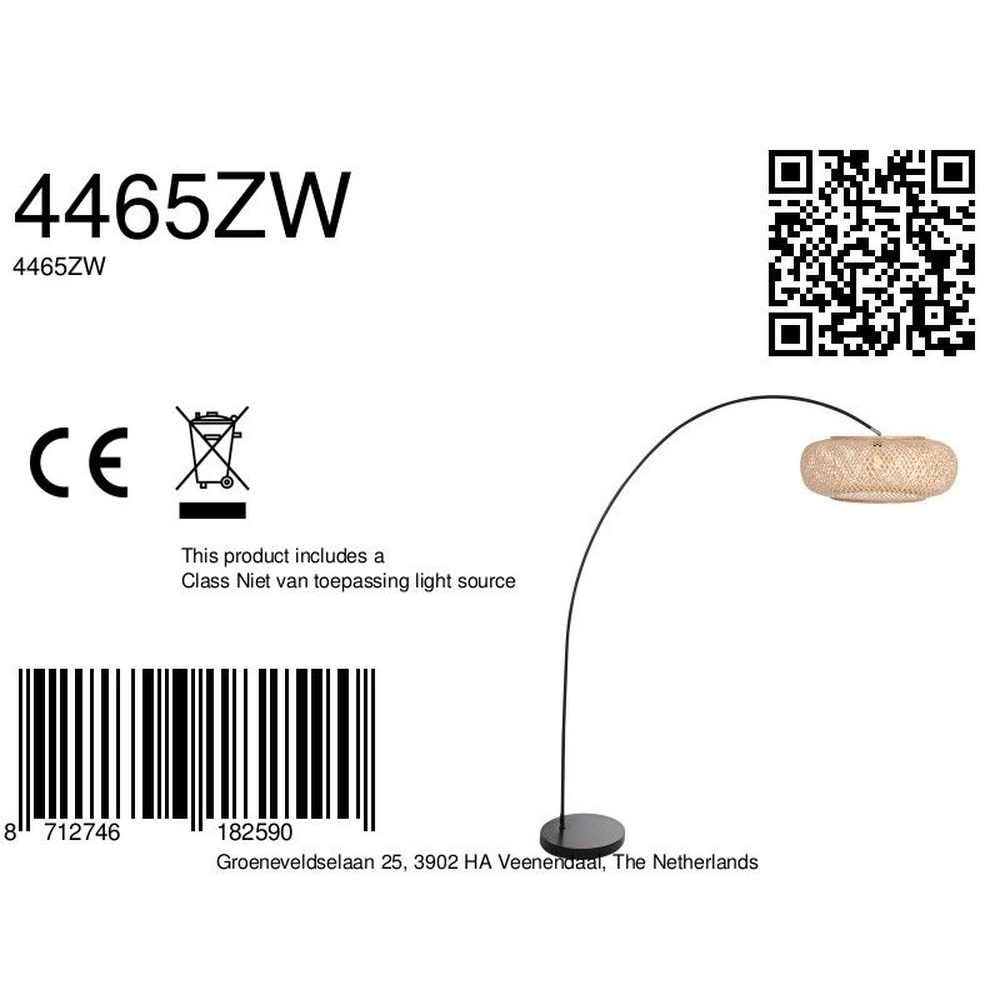 Bogenlampe solva schwarz mit Rattanschirm Ø 60cm Steinhauer 8712746182590