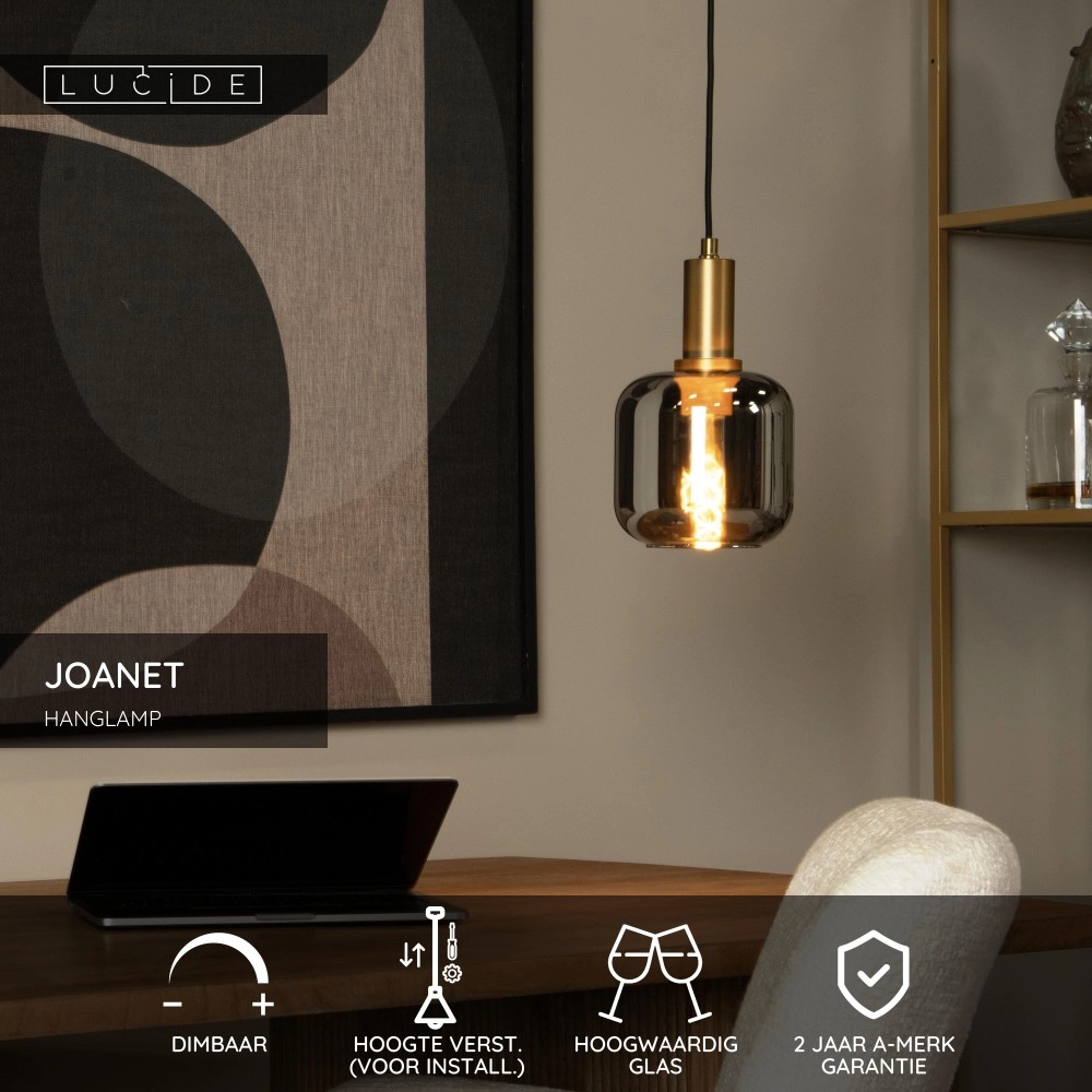 Pendellampe Joanet Ø 16 cm Gold mit Rauchglas Lucide 5411212452641