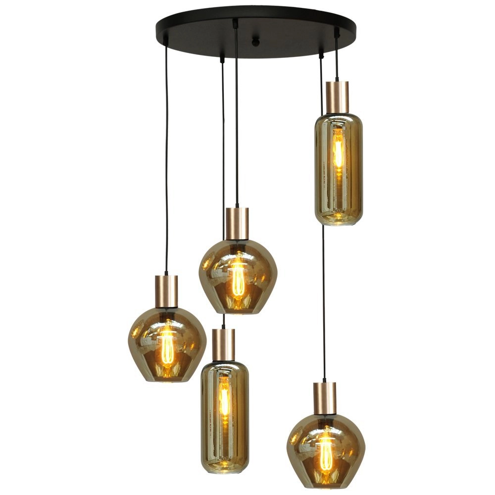 Schwarze Hängelampe mit Gold Bounty 5 Lichter mit Goldfassung