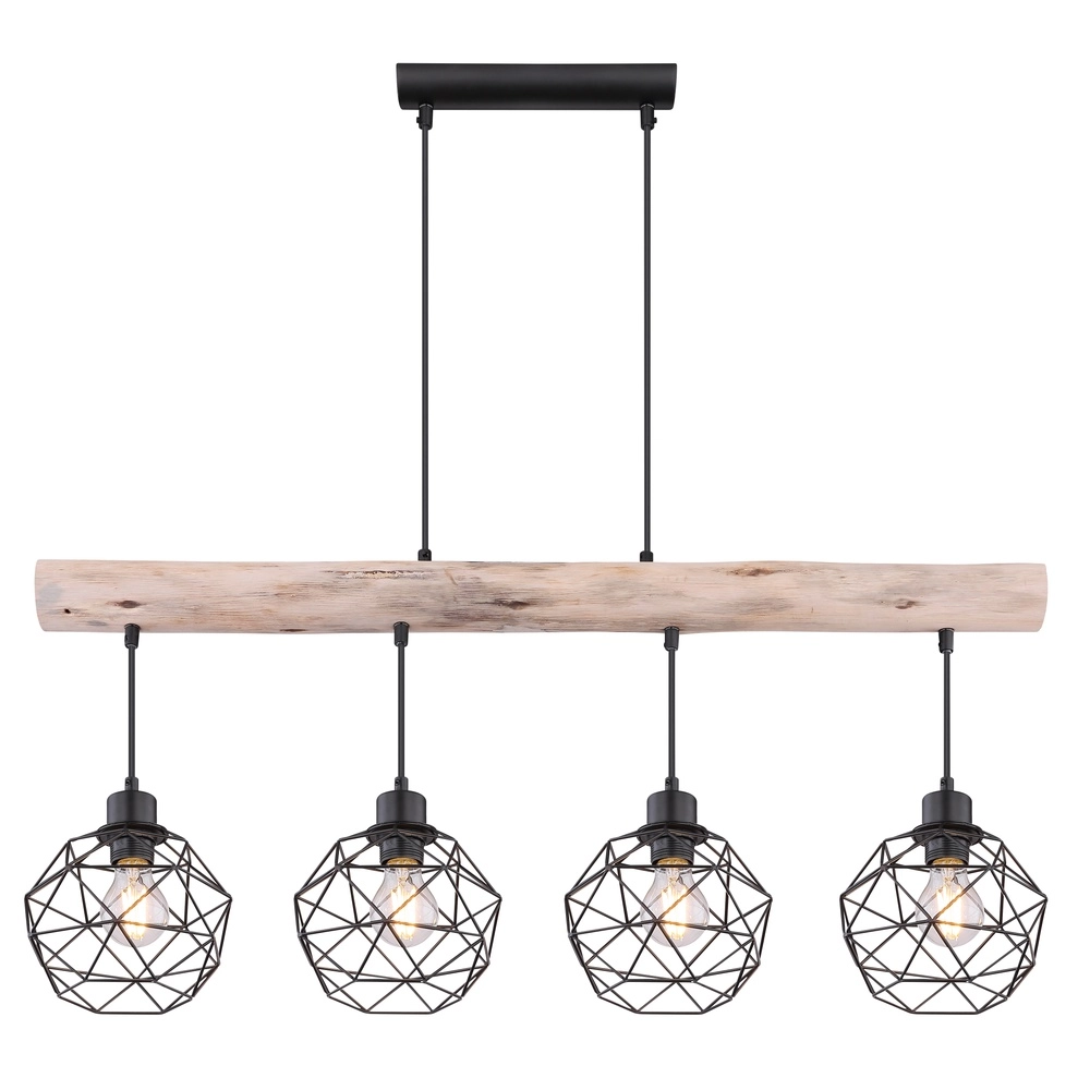 4-Licht Esstischlampe Theodor Schwarz mit Holz Globo 9007371400676