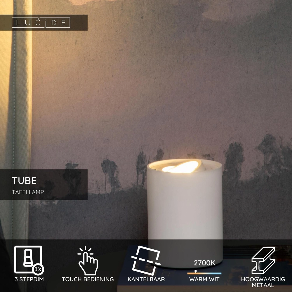 Design-Tischlampe Tube Weiß Lucide 5411212221650