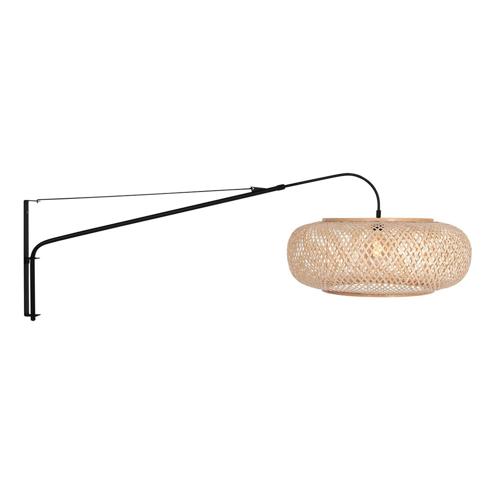 Wandleuchte Elegant Classy schwarz mit Rattanhaube