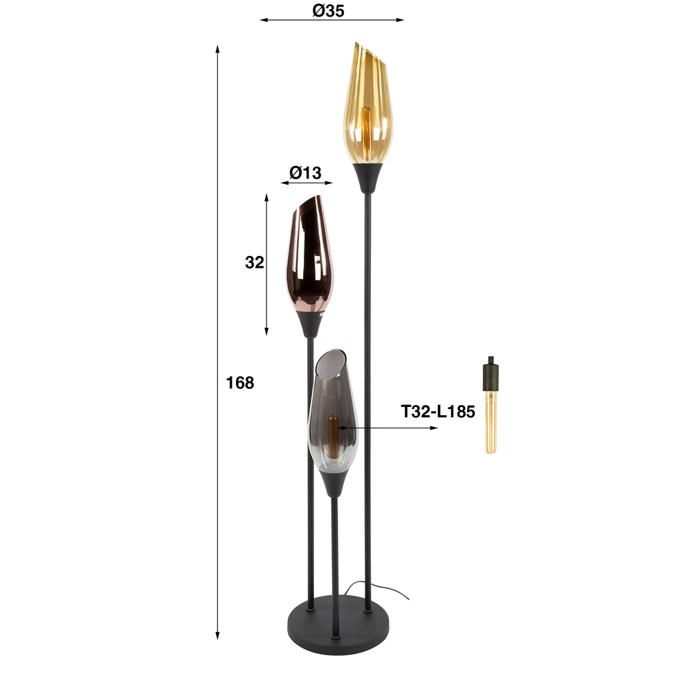 Glas-Stehlampe Cocoon 3x E27 - 168cm Lyora 8716803511866