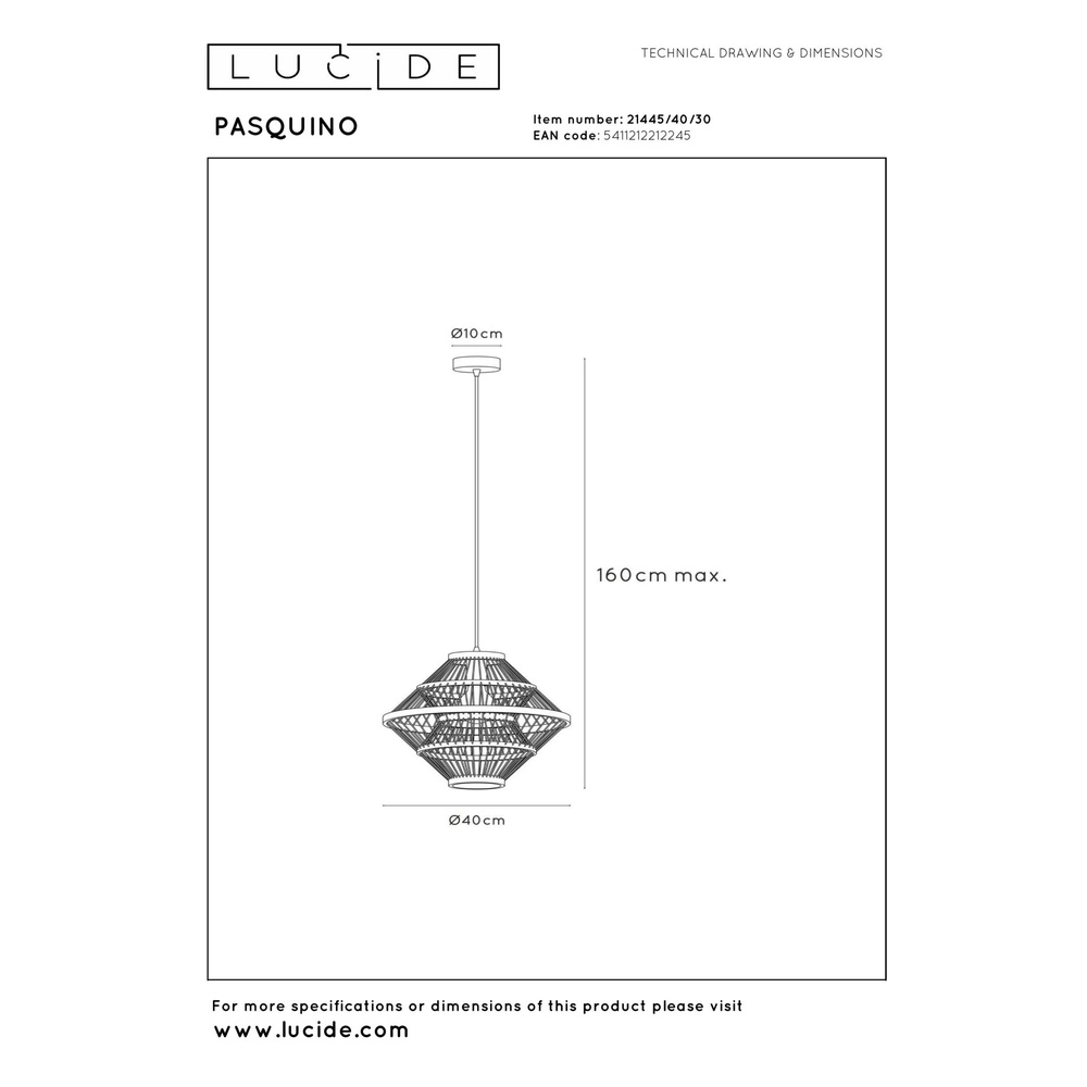Pendellampe Pasquino Ø 40cm schwarz Lucide 5411212212245