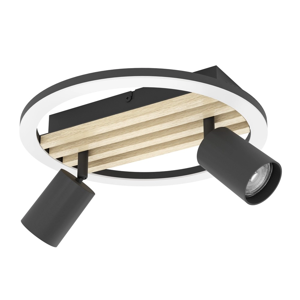 Moderne Deckenlampe Cembrano 2-helliges Schwarz mit Holz