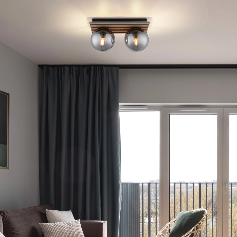 Deckenlampe Parsons 2-helliges Schwarz mit Holz Globo 9007371579099