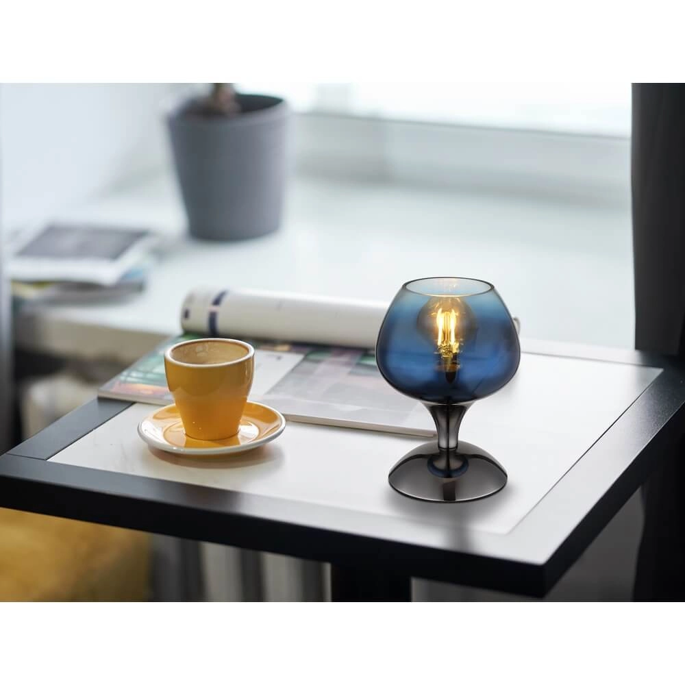 Tischleuchte aus Rotguss Maxy mit blauem Glas Ø 15cm Globo 9007371468935