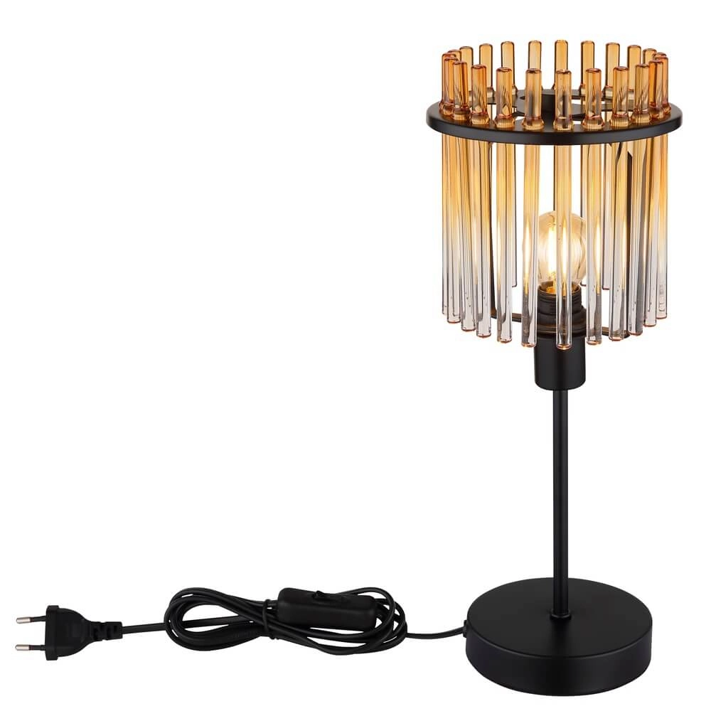 Schwarze Tischleuchte Gorley mit Braunglas Ø 15cm Globo 9007371474981