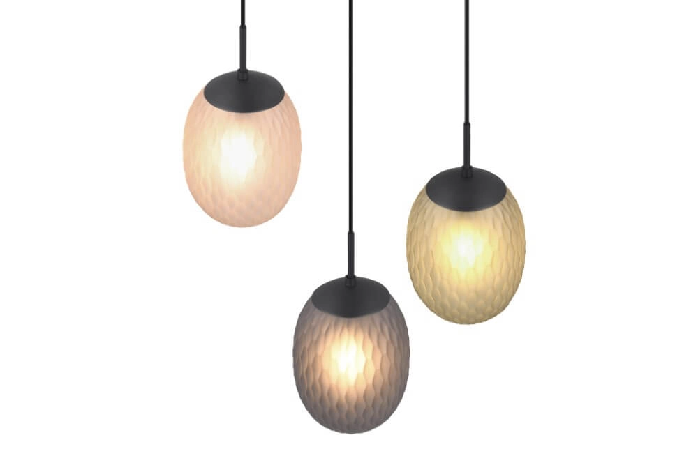Hängelampe mit 3 Leuchten Facette mit geripptem farbigem Glas Trio 4017807616835