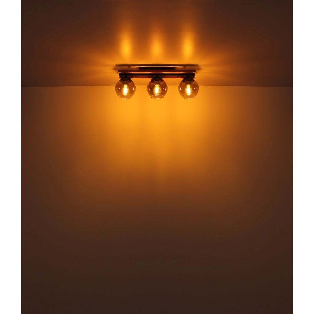 3-Licht Deckenlampe Conni Schwarz mit Holz Globo 9007371448739