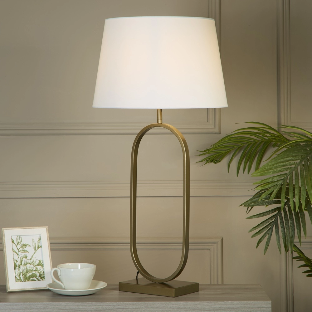 Tischlampe Modish Bronze mit weißer Kappe Searchlight 5053423306391