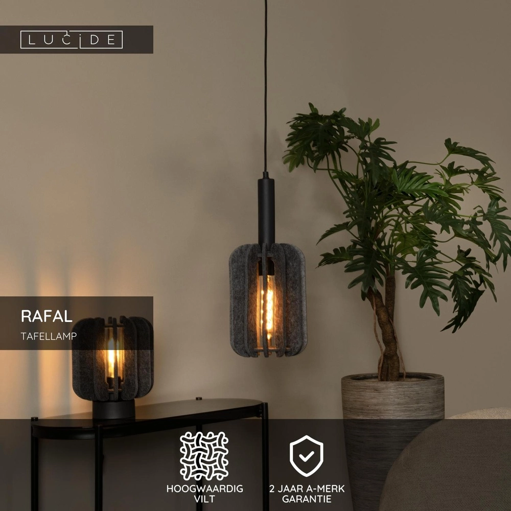 Elegante Tischlampe Rafal Schwarz mit Grau Lucide 5411212452795