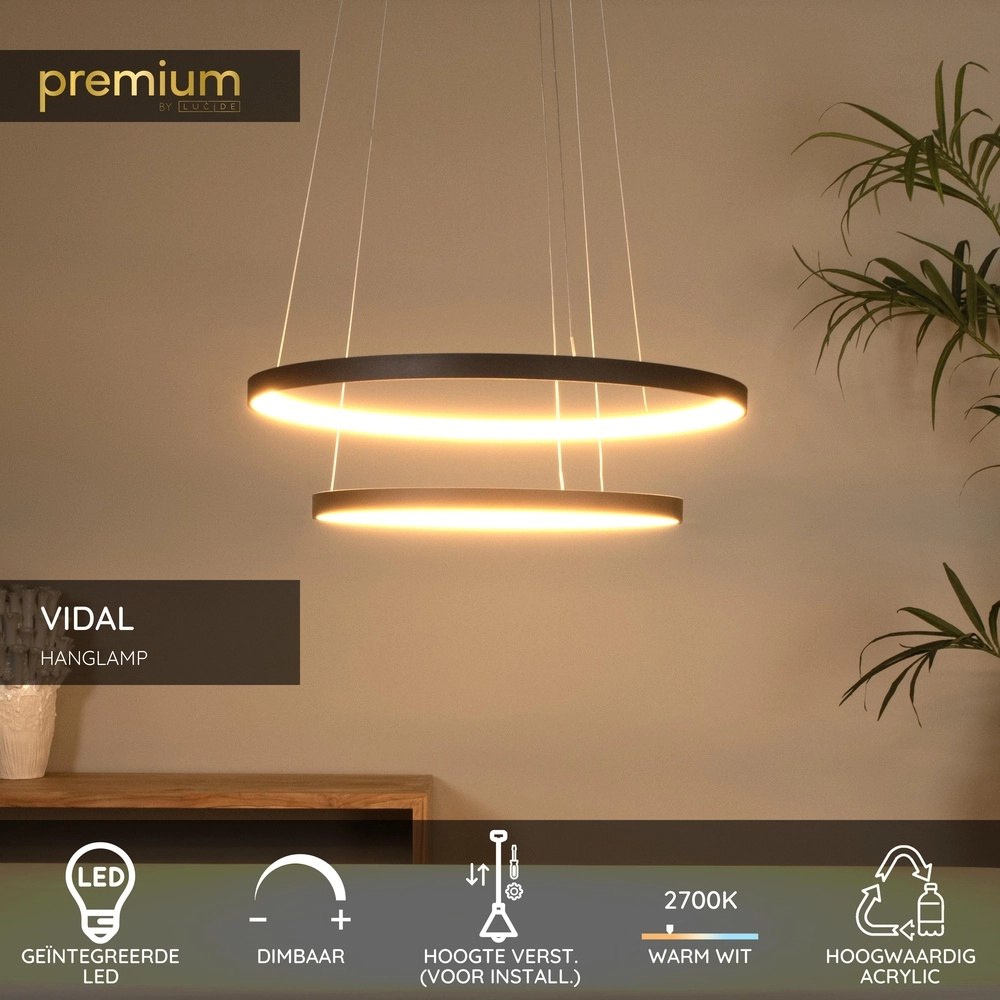 Schwarze Pendellampe Vidal Ø 78 cm schlankes Design Premium by Lucide 5411212460936
