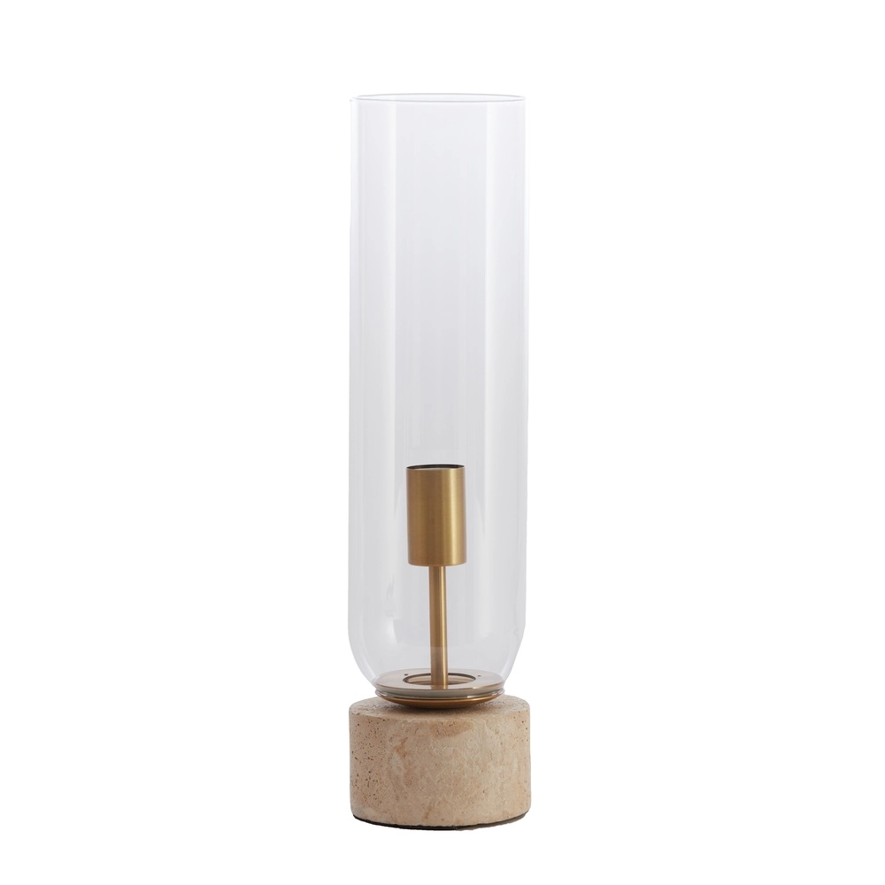 Glastischlampe Rylano 47 cm – mit Travertin